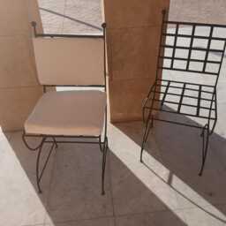 Set Of Moroccan Wrought Iron Chairs With White Cushions - Handmade Outdoor Patio Seating, Mid Century Mediterranean Garden Furniture - thumbnail 3