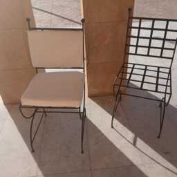 Set Of Moroccan Wrought Iron Chairs With White Cushions - Handmade Outdoor Patio Seating, Mid Century Mediterranean Garden Furniture - thumbnail 2