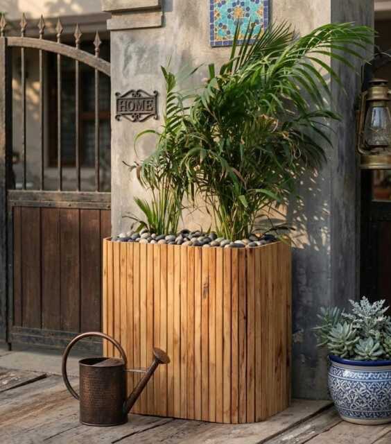 Handmade Reclaimed Teak Wood Planter - Rustic Wooden Box For Garden, Balcony & Home Decor - image 1