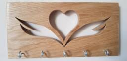 Wooden Key Holder Solid Oak Handmade With Heart Cut Out Detail Wall Mounting - thumbnail 1