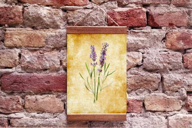 Lavender Vintage Botanical Wood Framed Canvas Print, Floral Plant Art Print - image 1