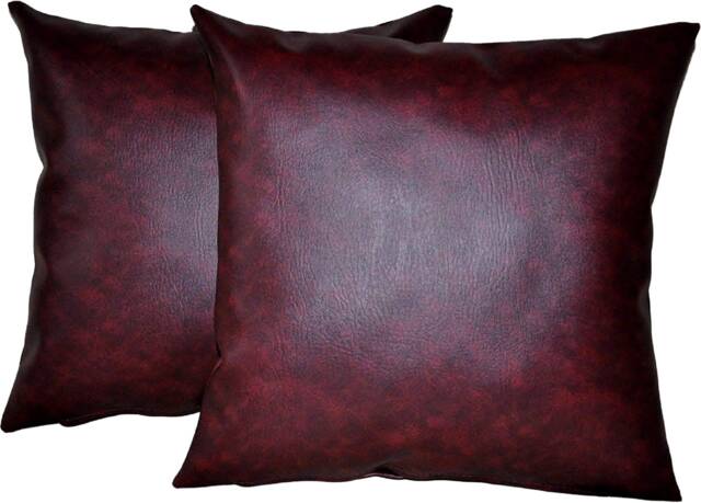 "2 Oxblood Faux Leather Classic Cushion Covers 16"" 18"" 20" - image 1