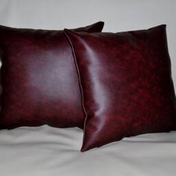 "2 Oxblood Faux Leather Classic Cushion Covers 16"" 18"" 20" - thumbnail 3