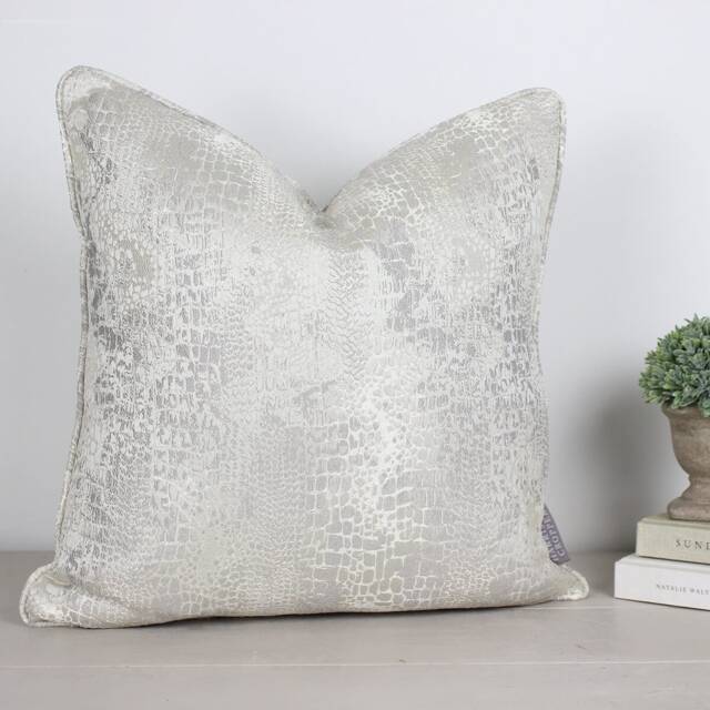 "Serpentine Chalk White & Grey Snake Skin Animal Print Piped Cushion/Cover 16"" 18"" 20"" 22"