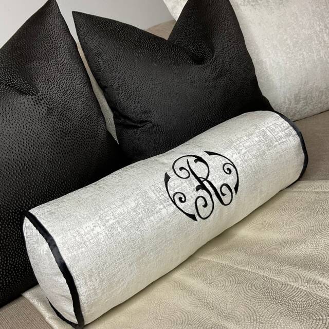 "Luxury Personalised Initial Embroidered Bolster Cushion 16""x6" - image 1