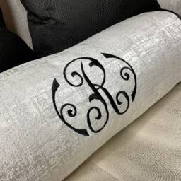 "Luxury Personalised Initial Embroidered Bolster Cushion 16""x6" - thumbnail 2