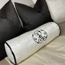 "Luxury Personalised Initial Embroidered Bolster Cushion 16""x6"