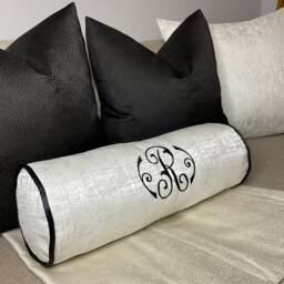"Luxury Personalised Initial Embroidered Bolster Cushion 16""x6" - thumbnail 4