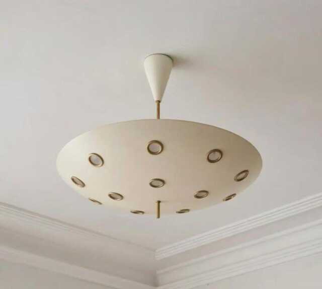 Mid Century Modern Brass Ufo Chandelier, Scandinavian Saucer Pendant Light Fixture - image 1
