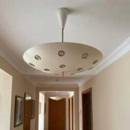Mid Century Modern Brass Ufo Chandelier, Scandinavian Saucer Pendant Light Fixture - thumbnail 2