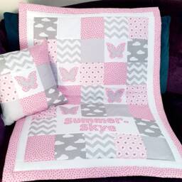 Personalised Patchwork Cot Quilts , Elephant, Bunny, Star, Heart, Butterfly, Heart - thumbnail 2
