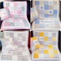 Personalised Patchwork Cot Quilts , Elephant, Bunny, Star, Heart, Butterfly, Heart