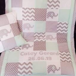 Personalised Patchwork Cot Quilts , Elephant, Bunny, Star, Heart, Butterfly, Heart - thumbnail 3