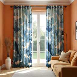 Shark Pattern Curtain, Ocean Inspired Home Decor, Blue & White Sea Life Print Drape, Nautical Theme Window Treatment - thumbnail 2