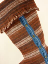 Christmas Stocking Fringe Felted Wool Rust Brown Stripes Repurposed Winter Sweater Metal Textured Buttons Recycled Upcycled 370
