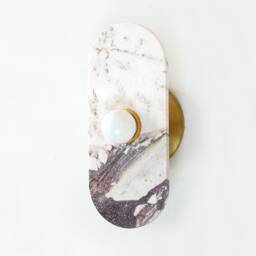 Oval Calacatta Viola Marble & Brass Mid Century Sconce Light Modern Wall Fixture Lamp Vanity Lighting Entry - thumbnail 3