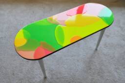3D Neon Pink Epoxy Resin Coffee Table - Modern Art Wooden Side