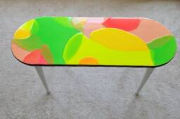 3D Neon Pink Epoxy Resin Coffee Table - Modern Art Wooden Side - thumbnail 4