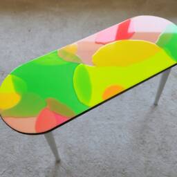 3D Neon Pink Epoxy Resin Coffee Table - Modern Art Wooden Side - thumbnail 3