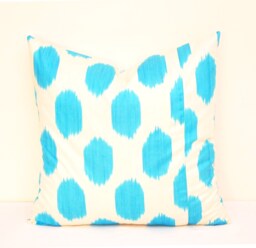 Handmade Organic Cotton Ikat Pillow, Blue Dot Cushion Cover - 20x20 In - thumbnail 1