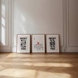 Lucky You Print Set - Trendy Retro Wall Art Of 3 Lucky Poster Playing Card King & Queen - thumbnail 2