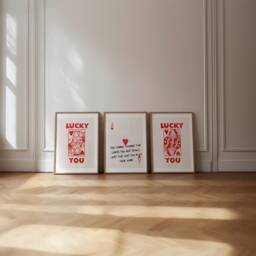 Lucky You Print Set - Trendy Retro Wall Art Of 3 Lucky Poster Playing Card King & Queen - thumbnail 3