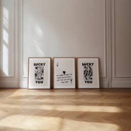 Lucky You Print Set - Trendy Retro Wall Art Of 3 Lucky Poster Playing Card King & Queen - thumbnail 1