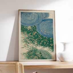 Abstract Floral Poster Blue Green Modern Wall Art Circular Botanical Illustration Print Minimal Nature Home Decor, Japanese - thumbnail 2