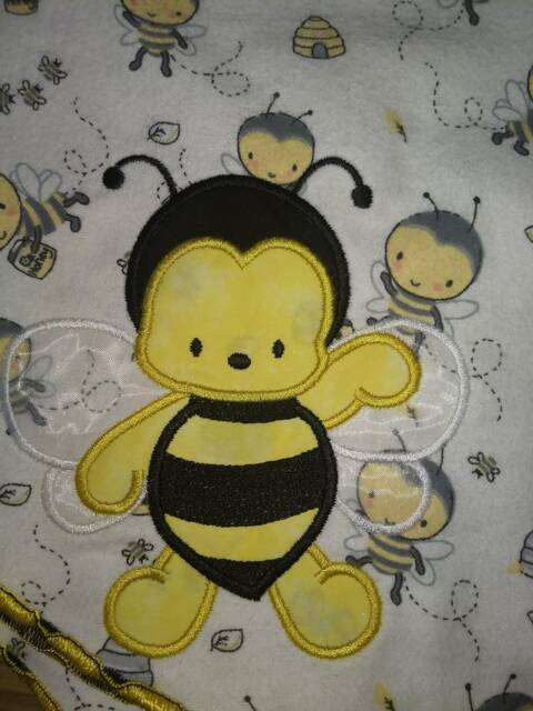 Embroidered Baby Blanket - Soft Flannel Fleece, Wave Stitch Edges - image 1