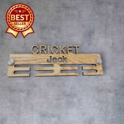 Cricket Medal Hanger - Wood Colours, Custom Name & Colour - thumbnail 1