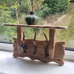 Handmade Real Deer Antler & Oak Rustic Keyholder/Dog Lead Hangerwith Shelf . Wall Mounted Accessories Not Included - thumbnail 4