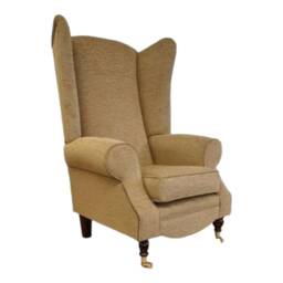 Queen Anne Wingback Fireside Chair Extra Tall, Golden Brown Basketweave