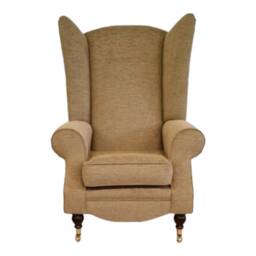 Queen Anne Wingback Fireside Chair Extra Tall, Golden Brown Basketweave - thumbnail 4