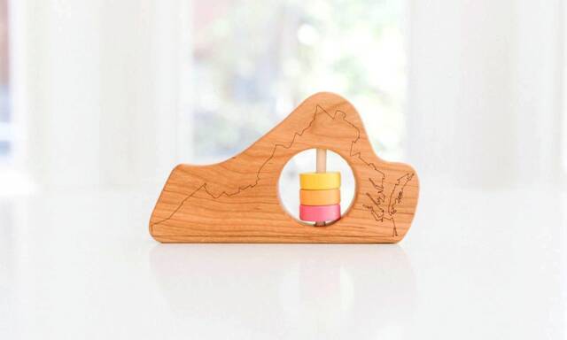 Virginia State Rattle Modern Wooden Baby Toy, Organic Cherry Wood - image 1