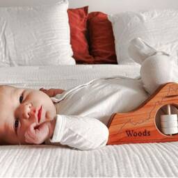 Virginia State Rattle Modern Wooden Baby Toy, Organic Cherry Wood - thumbnail 2