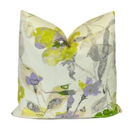 Watercolor Floral Pillow Cover Green Purple Botanical Print, Duralee Fabric - thumbnail 2
