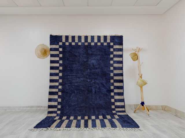 Blue Beni Ourain Rug - Handwoven Moroccan Wool Nautical Chic Decor Geometric For Coastal Inspired Homes Soft Pile - image 1