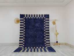 Blue Beni Ourain Rug - Handwoven Moroccan Wool Nautical Chic Decor Geometric For Coastal Inspired Homes Soft Pile - thumbnail 1