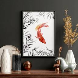 Home Decor Wall Hanging, Koi Fishes Art, Office Decor Gift For Her, Zen Garden Set Of 2 Prints, Japanese Art New - thumbnail 2