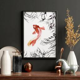 Home Decor Wall Hanging, Koi Fishes Art, Office Decor Gift For Her, Zen Garden Set Of 2 Prints, Japanese Art New - thumbnail 3