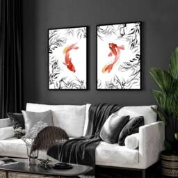 Home Decor Wall Hanging, Koi Fishes Art, Office Decor Gift For Her, Zen Garden Set Of 2 Prints, Japanese Art New - thumbnail 1
