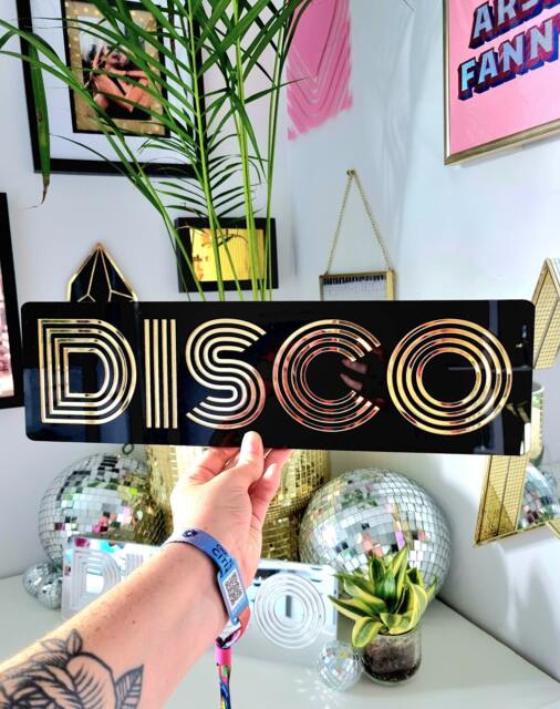 Handmade Disco Mirror - Customisable Wall Art Decor Door Sign Bar Word Retro Groovy Funky Dopamine - image 1