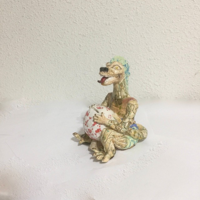 Dino Bank Dinosaur Sculpture Piggy Dragon Ceramic Garden Porcelain Vessel Clay Art - image 1