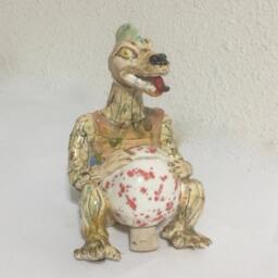 Dino Bank Dinosaur Sculpture Piggy Dragon Ceramic Garden Porcelain Vessel Clay Art - thumbnail 2