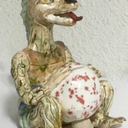 Dino Bank Dinosaur Sculpture Piggy Dragon Ceramic Garden Porcelain Vessel Clay Art - thumbnail 3