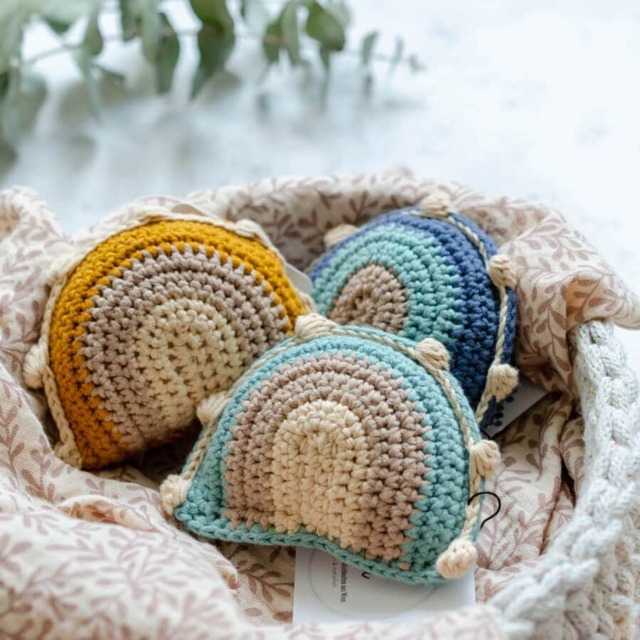 Boho Rainbow Baby Rattle in Your Choice Of Colors, Handmade From Organic Cotton, Customizable - image 1