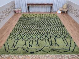 Handmade Green & Black Boujaad Wool Rug, Authentic Moroccan Berber Carpet