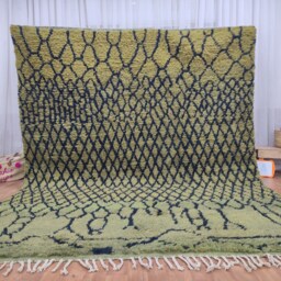 Handmade Green & Black Boujaad Wool Rug, Authentic Moroccan Berber Carpet - thumbnail 2