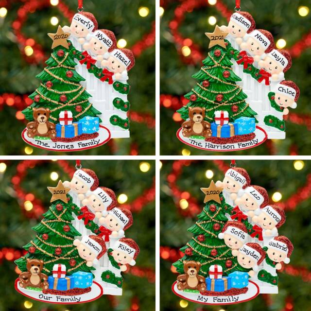 Personalised Family Christmas Xmas Tree Decoration Ornament - With Peeking - image 1