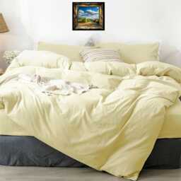 Butter Yellow Linen Duvet Cover Set, Softened Quilt - King, Queen, All Sizes - thumbnail 4